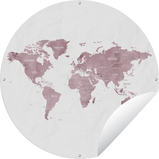 Tuincirkel Wereldkaart - Wit - Marmer - 60x60 cm - Ronde Tuinposter - Buiten