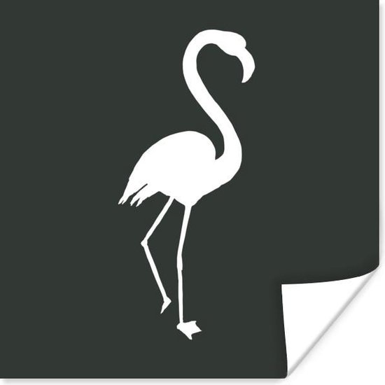 Affiche Flamingo - Silhouette - Wit - 75x75 cm
