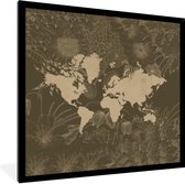 Fotolijst incl. Poster - Wereldkaart - Planten - Bruin - 40x40 cm - Posterlijst
