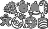 Metalen snijmal - 8 kerstfiguren - kerst - stans mes - embossing - scrapbooking - kaarten maken - dennenboom - kerstbal - kerstklok - sneeuwpop