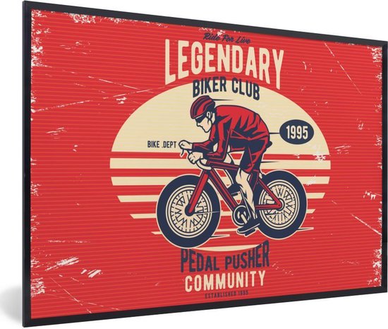 Poster met lijst Fiets - Wielrenner - Retro - 90x60 cm