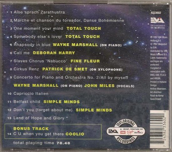 Achterkant van de 'Heineken Night of the Proms 1997' CD met tracklist en logo's.
