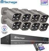 Ensemble de caméras de sécurité - 8 pièces - Techage - 2 To de stockage interne - Détection de mouvement - 1920x1080p Full HD - 5mp