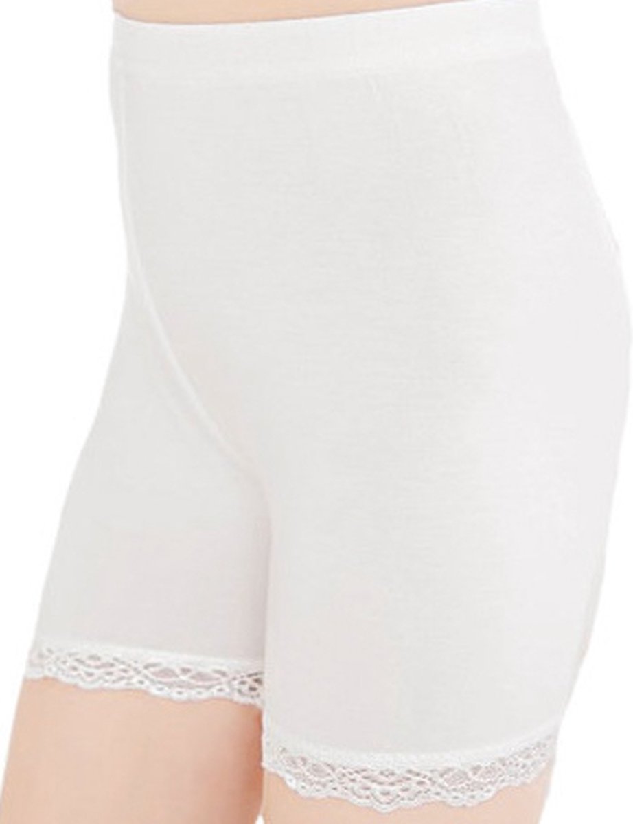 Fine Woman dames boxershort met lang pijpje - Katoenen slip met lange pijpjes - Wit / XL