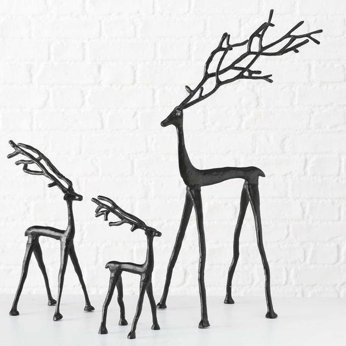 Rendier Frody zwart , set van 3 stuks . Aluminium 29 tot 67cm. Rendier Boltze