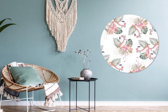 Cercle mural - Aluminium - Flamingo - Fleurs - Feuilles - Motifs - ⌀ 90 cm