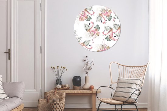 Cercle mural - Aluminium - Flamingo - Fleurs - Feuilles - Motifs - ⌀ 90 cm