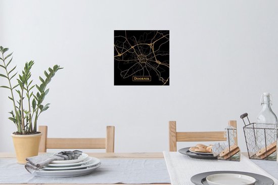 Stickers muraux - Film autocollant - Carte - Tournai - Luxe - Or - Zwart - 30x30 cm - Film adhésif - Stickers muraux Chambre d'enfant - Papier peint autocollant - Papier peint autocollant - Film autocollant