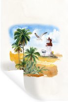 Muurstickers - Sticker Folie - Vuurtoren - Vogel - Palmbomen - Strand - 80x120 cm - Plakfolie - Muurstickers Kinderkamer - Zelfklevend Behang - Zelfklevend behangpapier - Stickerfolie