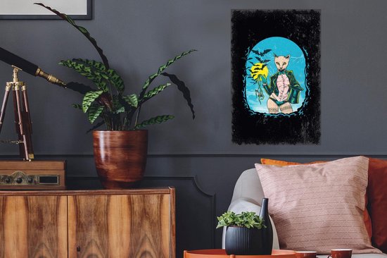 Stickers Stickers muraux - Vintage - Chat - Chapeau - 40x60 cm - Film adhésif