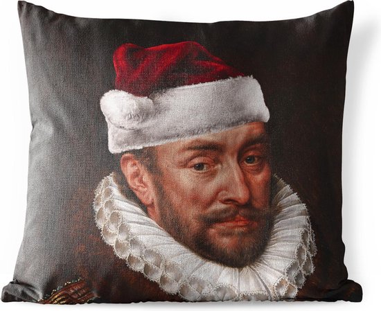 Buitenkussen Weerbestendig - Willem van Oranje - Muts - Kerst - 50x50 cm