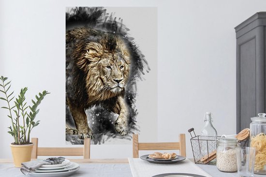 Stickers muraux - Illustration - Lion - Zwart - 80x120 cm - Feuille adhésive