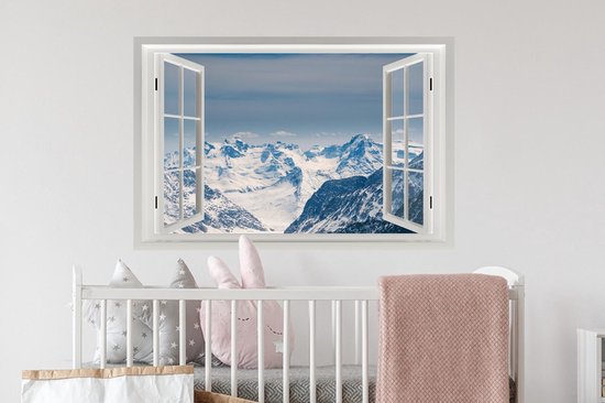 Stickers muraux - Vue à travers - Neige - Montagnes - 90x60 cm - Feuille adhésive