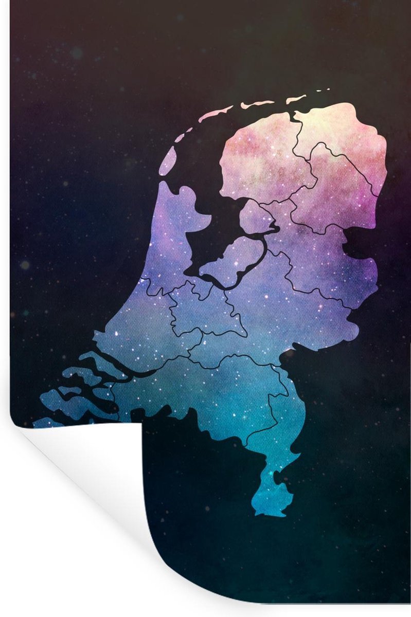 Muurstickers - Sticker Folie - Kaart Europa - Nederland - Sterrenhemel - 40x60 cm - Plakfo