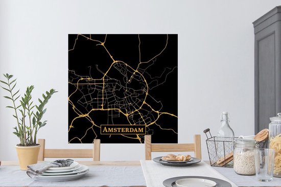 Stickers muraux - Carte - Amsterdam - Luxe - Or - Zwart - 100x100 cm - Feuille adhésive XXL