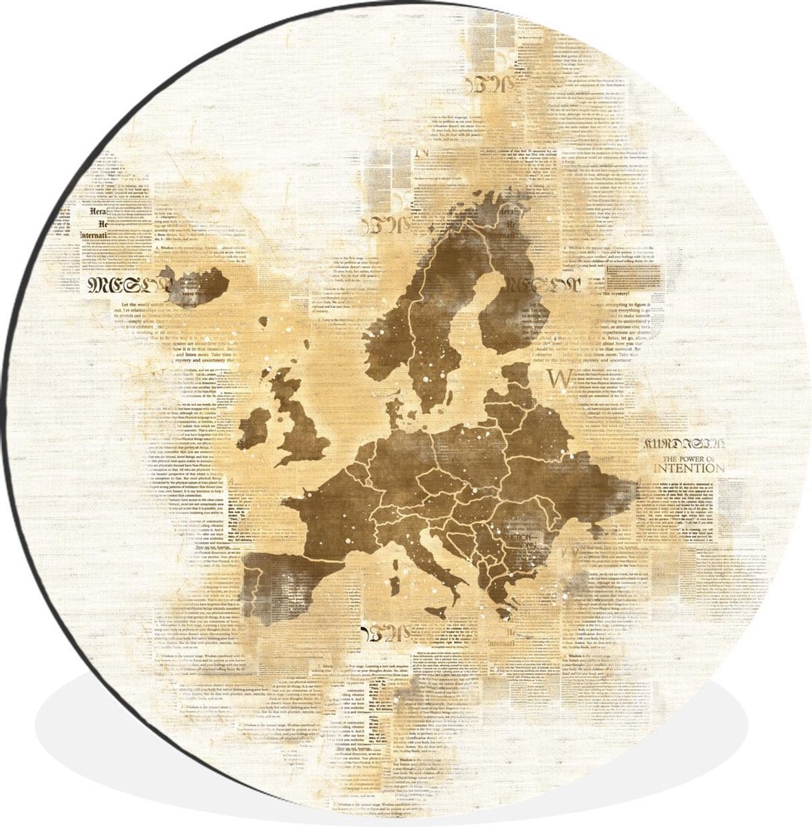 WallCircle - Wandcirkel - Muurcirkel - Europa - Kaarten - Papier - Waterverf - Aluminium - Dibond - 140x140 cm - Binnen en Buiten
