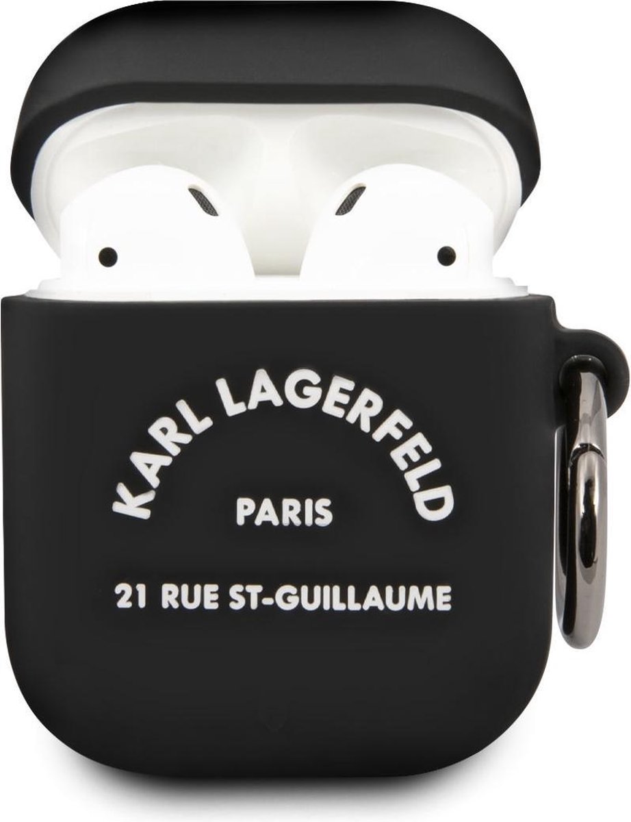 Karl Lagerfeld Airpods - Airpods 2 Case - Zwart - Silicone - White RSG Logo
