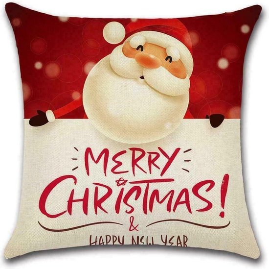 Kussenhoes Kerst - Merry Christmas Kerstman - Kussenhoes - Kerst - 45x45 cm - Sierkussen - Polyester