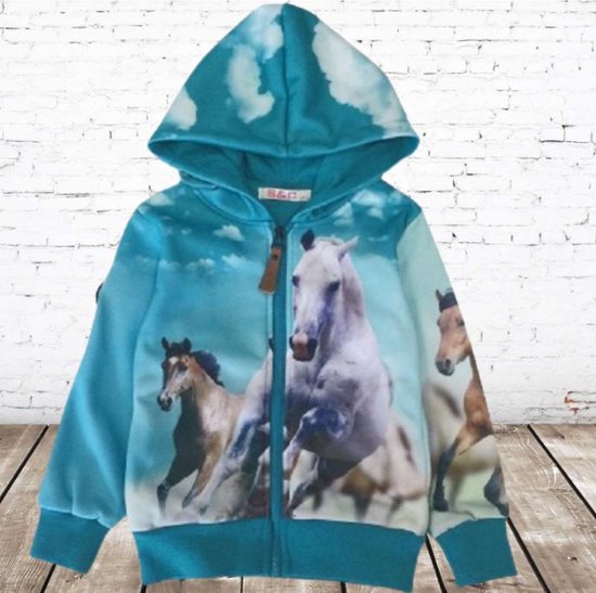 Vest met paarden print blauw -s&C-98/104-Meisjes vest
