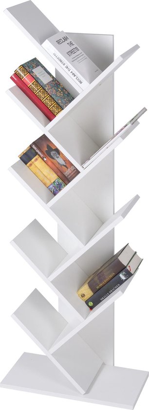 ML DESIGN boekenplank met 8 niveaus in boomvorm, gemaakt van hout, 50 x 25 x 140 cm, wit, Robuust en krasbestendig, vloerplank, houten plank, boekenkast hout, hoekplank,wandplank, plank voor woonkamer ML DESIGN boekenplank met 8 niveaus in boomvorm, gemaakt van hout, 50 x 25 x 140 cm, wit, Robuust en krasbestendig, vloerplank, houten plank, boekenkast hout, hoekplank,wandplank, plank voor woonkamer