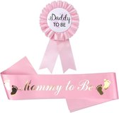 Babyshower set Sjerp Mommy to Be roze met gouden letters en rozet Daddy to be licht roze - babyshower - gender reveal - kraamfeest - zwanger - geboorte