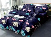 Dekbedovertrek Blauw met flamingo`s en bladeren 200x220 3 delig