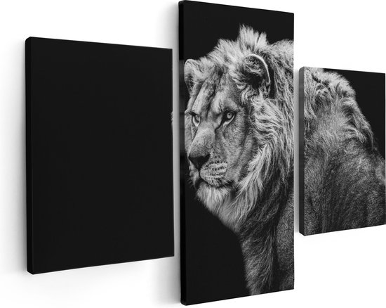 Artaza Canvas Schilderij Drieluik Leeuw - Zwart Wit - 90x60 - Foto Op Canvas - Canvas Print