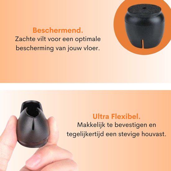 FLOOQ - Couvre-jambes de chaise - 17-22 mm - avec Feutre anti-rayures - Protège-jambes de chaise - Protection de sol - Protège-jambes d'assise - 24 pièces - Zwart - Rond