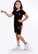 Sportkleding Set / Gympak - T-Shirt en Korte Broek - 146/152 - Meisjes Zwart Oranje