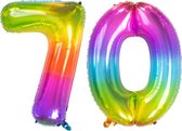 De Ballonnenkoning - Folieballon Cijfer 70 Yummy Gummy Rainbow - 86 cm