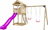 Houten Speeltoestel Daan (SwingKing) | Speeltoren met Glijbaan en Dubbele Schommel voor Buiten in de Tuin | FSC Hout - Glijbaan Violet
