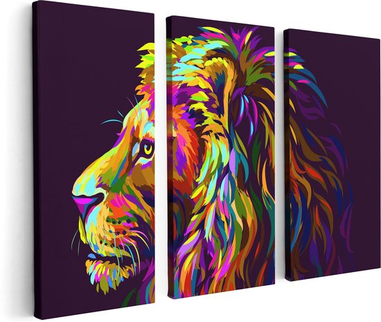 Artaza - Triptyque de peinture sur toile - Lion coloré - Tête de lion - Abstrait - 120x80 - Photo sur toile - Impression sur toile