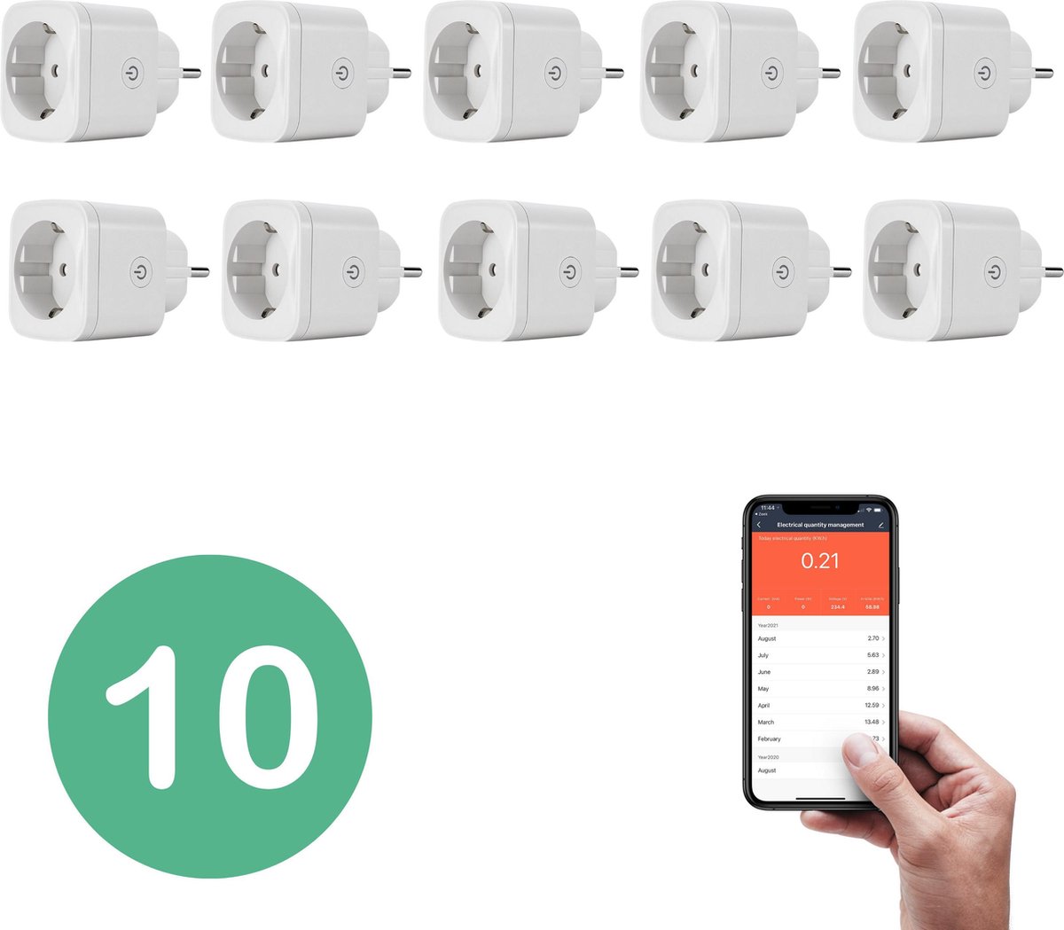 BELIFE® Smart Plug - 10 stuks - Slimme Stekker met ENERGIEMETER - Google Home & Amazon Alexa Compatible - Smart Home