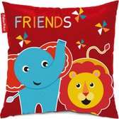 kussen olifant & leeuw junior 40 cm rood/blauw