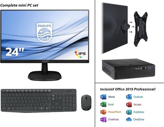 Mini PC met 24 inch monitor, draadloze muis en toetsenbord - 8GB RAM -  480GB SSD - | bol.com