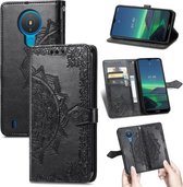 Voor Nokia 1.4 Mandala Bloem Reliëf Horizontale Flip Lederen Case met Beugel / Kaartsleuf / Portemonnee / Lanyard (Zwart)