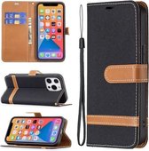 Kleuraanpassing Denim Textuur Horizontale Flip Leren Hoes Met Houder & Kaartsleuven & Portemonnee & Lanyard Voor iPhone 13 (Zwart)