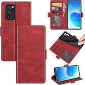 Voor OPPO Reno6 Pro 5G Dual-side magnetische gesp horizontale flip lederen tas met houder en kaartsleuven en portemonnee (rood)