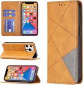 Rhombus Texture Horizontal Flip Magnetic Leather Case met houder en kaartsleuven voor iPhone 13 Pro Max (geel)