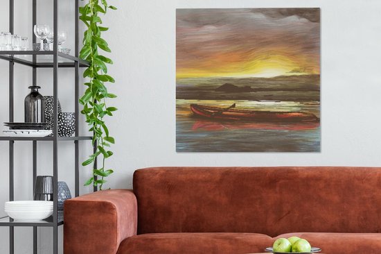 Toile Peinture Bateau - Mer - Soleil - 90x90 cm - Décoration murale