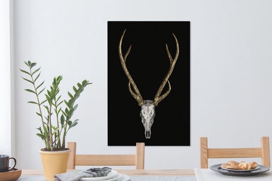 Peinture sur toile Deer - Antlers - Or - 40x60 cm - Décoration murale