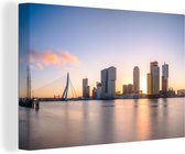 Canvas Schilderij Rotterdam - Skyline - Zon - 90x60 cm - Wanddecoratie