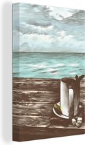 Canvas Schilderij Mok - Thee - Zee - 80x120 cm - Wanddecoratie