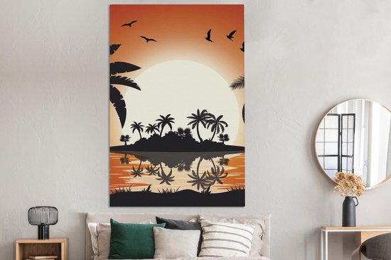 Toile Peinture Soleil - Ile - Mer - 120x180 cm - Décoration murale XXL