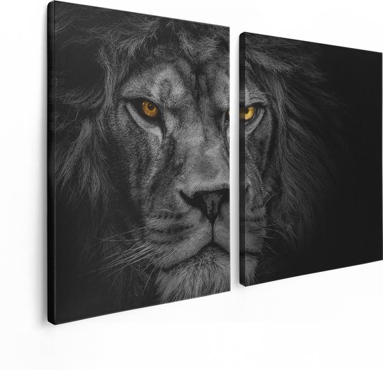 Artaza Canvas Schilderij Tweeluik Leeuw - Leeuwenkop - Zwart Wit - 120x80 - Foto Op Canvas - Canvas Print