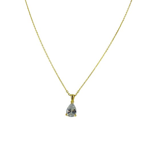 Silventi 9SIL-21471 Zilveren Ketting met Hangertje - Dames - Zirkonia - Druppel - 10 x 7 mm - Ankerschakel - 38 + 7 cm - Zilver - Gold Plated (Verguld/Goud op Zilver)