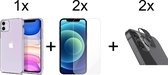 iPhone 13 Mini hoesje siliconen case transparant cover - 2x iPhone 13 Mini Screen Protector + 2x Camera Lens Screenprotector