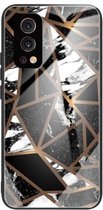 Abstracte marmeren patroon glazen beschermhoes voor OnePlus Nord 2 5G (ruit zwart)