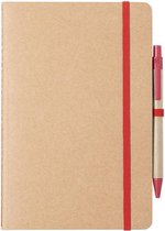 Nature look schriften/notitieboekje met rood elastiek A5 formaat - blanco paginas - opschrijfboekjes - 60 paginas