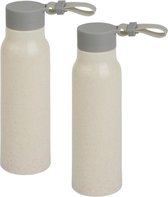 2x Stuks glazen waterfles/drinkfles beige coating met kunststof schroefdop 300 ml - Sportfles - Bidon